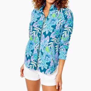 Lilly Pulitzer UPF 50 Round Hem Leona Full-Zip Jacket (Macaw Blue)